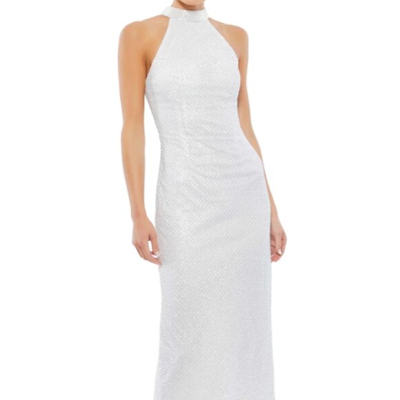 MAC DUGGAL 70110 EMEBELLISHED HALTER NECK WHITE SHEATH DRESS sz 4 - Picture 5 of 6
